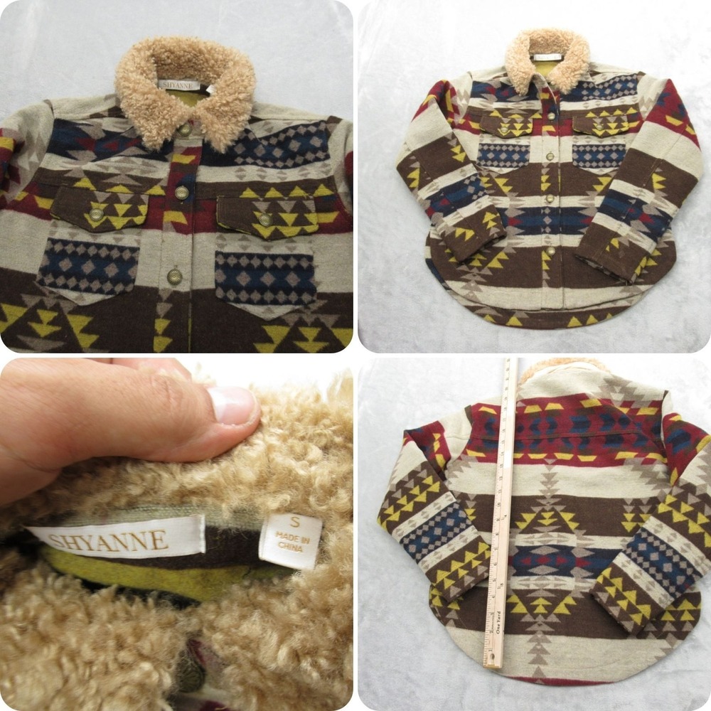Shyanne Aztec Jacket‎ Girls Small Brown Sherpa Southwestern Western Wool Blend